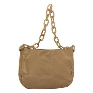PRADA Chain Shoulder Bag Nylon Beige